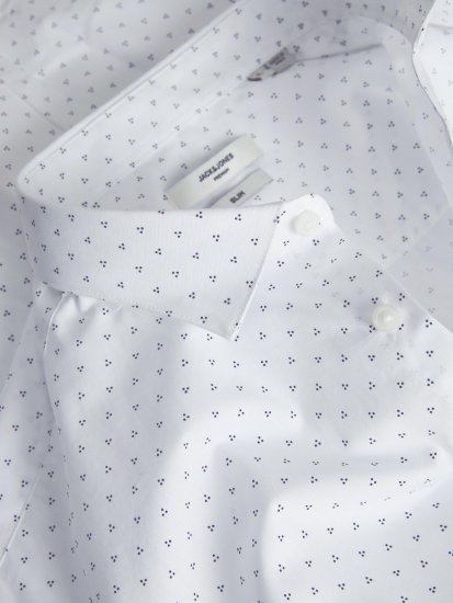 Jack & Jones JPRBLACARDIFF Print Shirt LS White - Kauluspaidat - Miesten isot kauluspaidat 2XL – 8XL