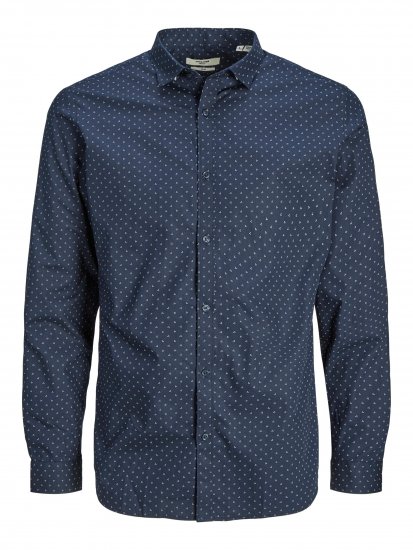 Jack & Jones JPRBLACARDIFF Print Shirt LS Navy - Kauluspaidat - Miesten isot kauluspaidat 2XL – 8XL