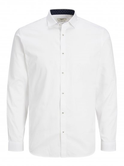 Jack & Jones JPRBLACARDIFF CONTRAST Shirt LS White - Kauluspaidat - Miesten isot kauluspaidat 2XL – 8XL