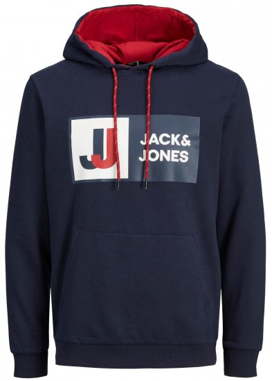 Jack & Jones JCOLOGAN Hoodie Navy - Hupparit ja collegepaidat - Miesten hupparit ja collegepaidat isot koot