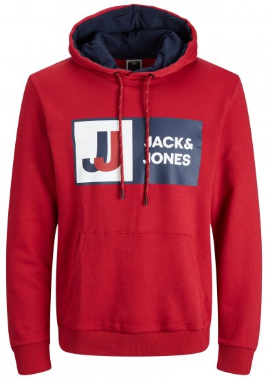 Jack & Jones JCOLOGAN Hoodie Red - Hupparit ja collegepaidat - Miesten hupparit ja collegepaidat isot koot