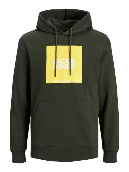 Jack & Jones JJLOCK SWEAT HOOD Dark Green - Hupparit ja collegepaidat - Miesten hupparit ja collegepaidat isot koot