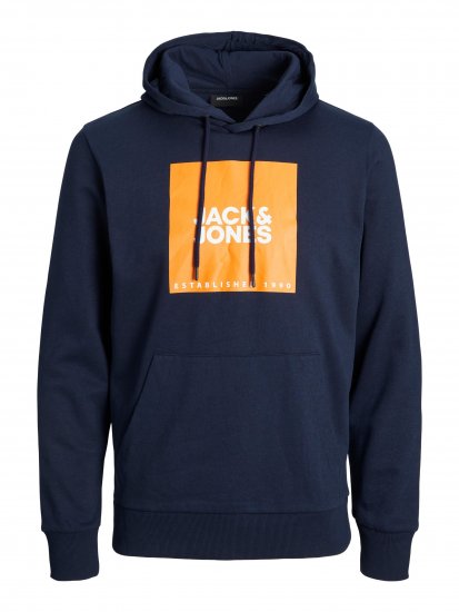 Jack & Jones JJLOCK SWEAT HOOD Navy/Orange - Hupparit ja collegepaidat - Miesten hupparit ja collegepaidat isot koot