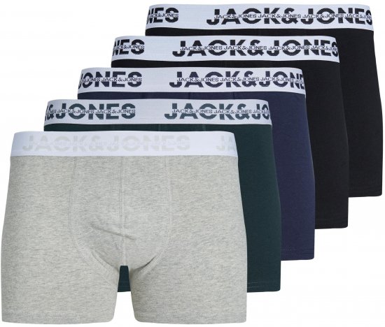 Jack & Jones JACDALLAS LOGO TRUNKS 5 PACK Light Grey Melange - Alusvaatteet & uimavaatteet - Miesten Isot alusvaatteet 