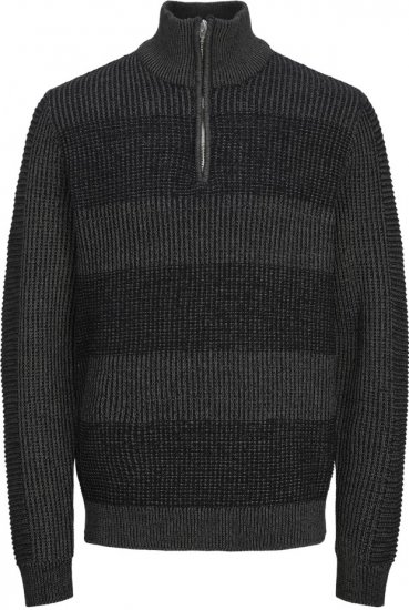 Jack & Jones HUGO Knitted Sweater with Half Zipper Black - Hupparit ja collegepaidat - Miesten hupparit ja collegepaidat isot koot