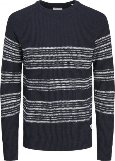 Jack & Jones PANNEL Striped Knitted Sweater Navy Blazer - Hupparit ja collegepaidat - Miesten hupparit ja collegepaidat isot koot