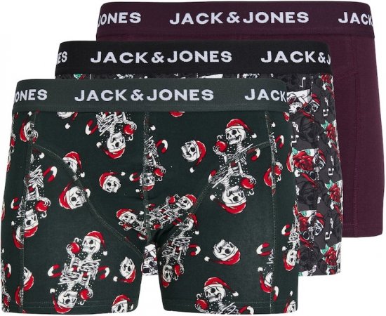 Jack & Jones XMAS Skull Trunks 3-Pack Green/Grey/Red - Alusvaatteet & uimavaatteet - Miesten Isot alusvaatteet 