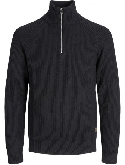 Jack & Jones Pannel Knit Half Zip Pullover Black - Hupparit ja collegepaidat - Miesten hupparit ja collegepaidat isot koot