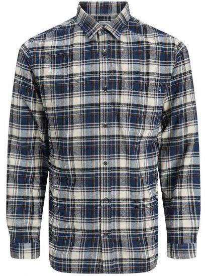 Jack & Jones James Long Sleeve Flannel Shirt Navy Blazer - Kauluspaidat - Miesten isot kauluspaidat 2XL – 8XL
