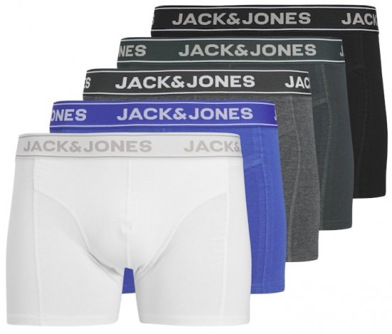 Jack & Jones Black Friday Trunks 5-Pack Black Grey Blue White - Alusvaatteet & uimavaatteet - Miesten Isot alusvaatteet 