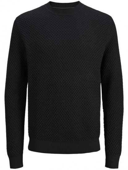 Jack & Jones Barkley Crew Neck Knitted Sweater Black - Hupparit ja collegepaidat - Miesten hupparit ja collegepaidat isot koot