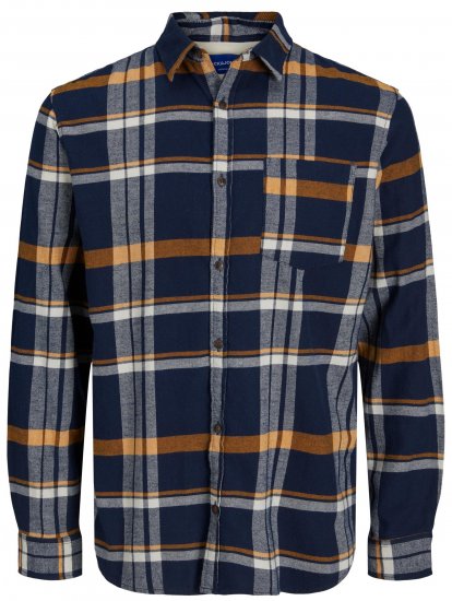 Jack & Jones JOROWEN CHECK COMFORT Shirt Navy - Kauluspaidat - Miesten isot kauluspaidat 2XL – 8XL