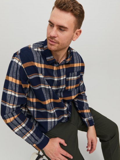 Jack & Jones JOROWEN CHECK COMFORT Shirt Navy - Kauluspaidat - Miesten isot kauluspaidat 2XL – 8XL