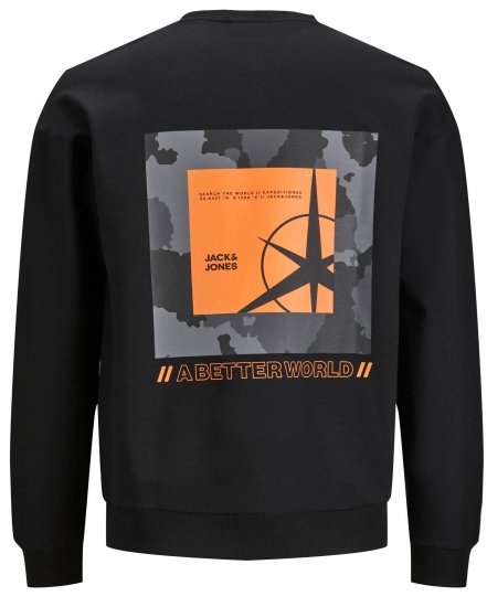 Jack & Jones JCOFILO Crew Neck Sweater with Back Print Black - Hupparit ja collegepaidat - Miesten hupparit ja collegepaidat isot koot