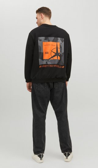 Jack & Jones JCOFILO Crew Neck Sweater with Back Print Black - Hupparit ja collegepaidat - Miesten hupparit ja collegepaidat isot koot