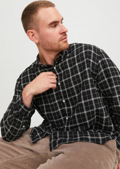 Jack & Jones JORCOZY FLANNEL CHECK SHIRT LS Black - Kauluspaidat - Miesten isot kauluspaidat 2XL – 8XL