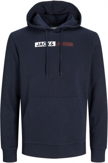 Jack & Jones CORP LOGO PLAY 5 Print Hoodie Navy Blazer - Hupparit ja collegepaidat - Miesten hupparit ja collegepaidat isot koot