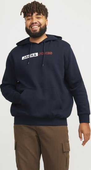 Jack & Jones CORP LOGO PLAY 5 Print Hoodie Navy Blazer - Hupparit ja collegepaidat - Miesten hupparit ja collegepaidat isot koot