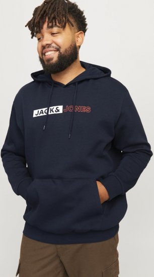 Jack & Jones CORP LOGO PLAY 5 Print Hoodie Navy Blazer - Hupparit ja collegepaidat - Miesten hupparit ja collegepaidat isot koot