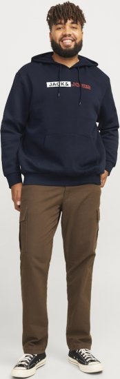 Jack & Jones CORP LOGO PLAY 5 Print Hoodie Navy Blazer - Hupparit ja collegepaidat - Miesten hupparit ja collegepaidat isot koot