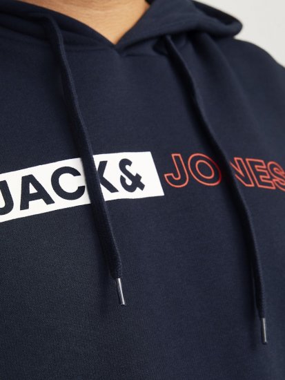 Jack & Jones CORP LOGO PLAY 5 Print Hoodie Navy Blazer - Hupparit ja collegepaidat - Miesten hupparit ja collegepaidat isot koot