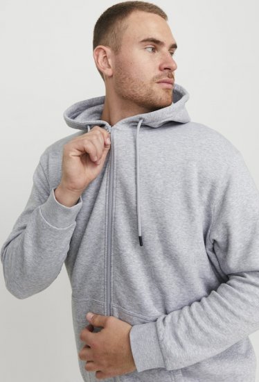 Jack & Jones BRADLEY Zip Hoodie Light Grey Melange - Hupparit ja collegepaidat - Miesten hupparit ja collegepaidat isot koot