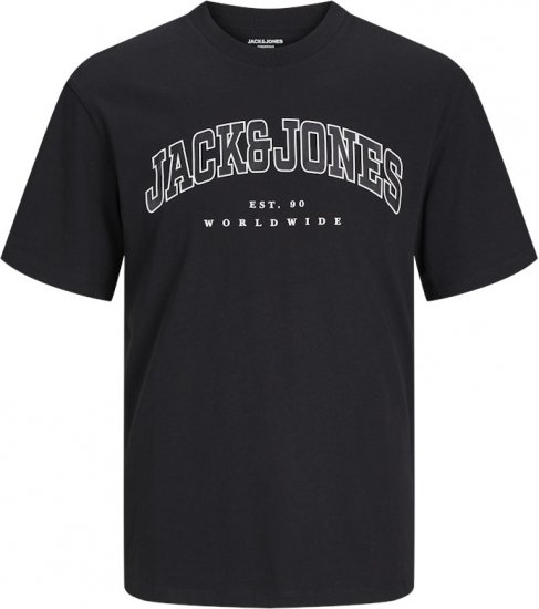 Jack & Jones CALEB VARSITY O-Neck T-Shirt Black - T-paidat - Isot T-paidat 2XL – 14XL