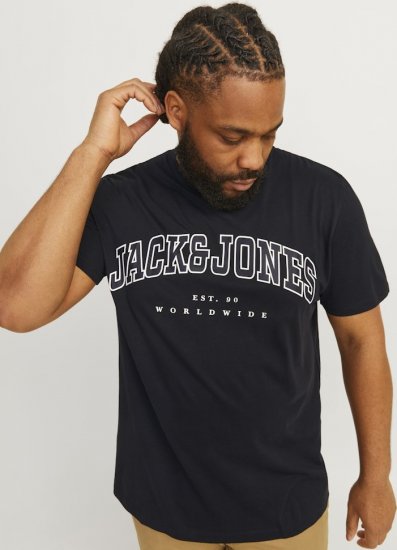 Jack & Jones CALEB VARSITY O-Neck T-Shirt Black - T-paidat - Isot T-paidat 2XL – 14XL
