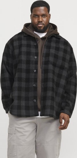 Jack & Jones ZAC BRUSHED Long Sleeve OVERSHIRT Grey - Kauluspaidat - Miesten isot kauluspaidat 2XL – 8XL