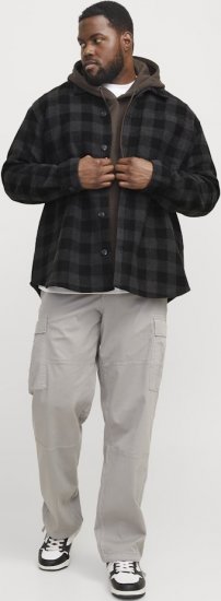 Jack & Jones ZAC BRUSHED Long Sleeve OVERSHIRT Grey - Kauluspaidat - Miesten isot kauluspaidat 2XL – 8XL