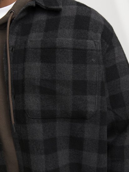 Jack & Jones ZAC BRUSHED Long Sleeve OVERSHIRT Grey - Kauluspaidat - Miesten isot kauluspaidat 2XL – 8XL