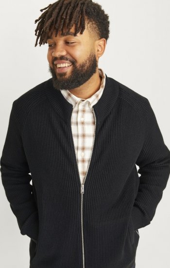 Jack & Jones PANNEL Turtleneck Knitted Sweater with Zipper Black - Hupparit ja collegepaidat - Miesten hupparit ja collegepaidat isot koot