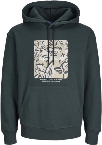 Jack & Jones ESTERBRO Hoodie Dark Green - Hupparit ja collegepaidat - Miesten hupparit ja collegepaidat isot koot