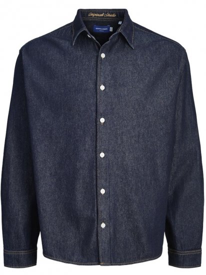 Jack & Jones Norrebro Denim Long Sleeve Shirt Dark Blue Denim - Kauluspaidat - Miesten isot kauluspaidat 2XL – 8XL