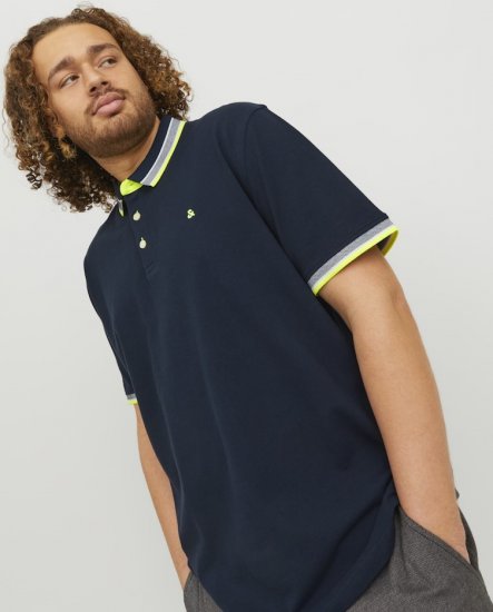 Jack & Jones PAULOS Short Sleeve Polo Dark Navy/NEON - Pikeepaidat - Miesten isot pikeepaidat