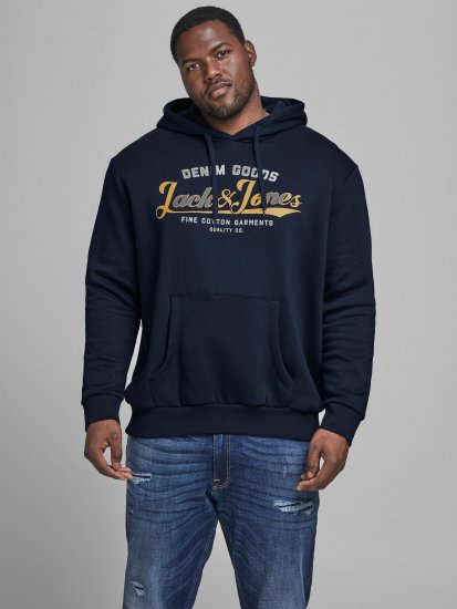 Jack & Jones Elogo Sweat Hood Navy Blazer - Hupparit ja collegepaidat - Miesten hupparit ja collegepaidat isot koot