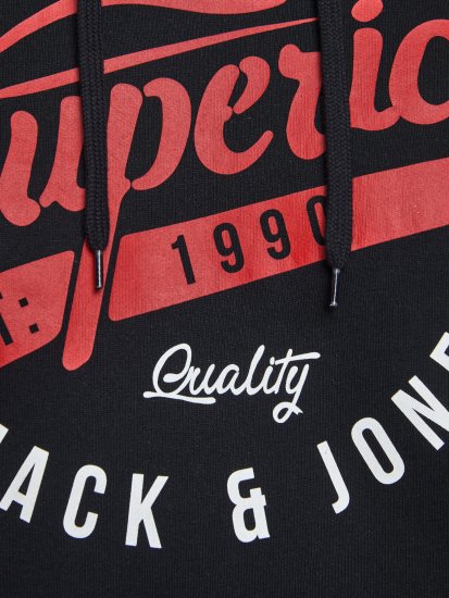 Jack & Jones Elogo Sweat Hood Black - Hupparit ja collegepaidat - Miesten hupparit ja collegepaidat isot koot