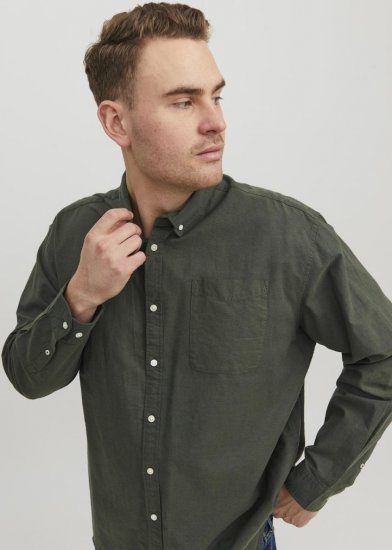 Jack & Jones OXFORD LS Shirt Green - Kauluspaidat - Miesten isot kauluspaidat 2XL – 8XL