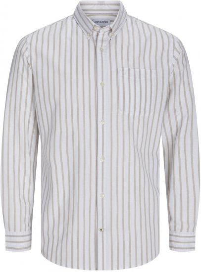 Jack & Jones OXFORD LS Shirt Striped White - Kauluspaidat - Miesten isot kauluspaidat 2XL – 8XL