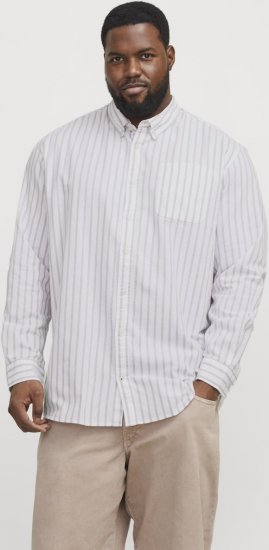 Jack & Jones OXFORD LS Shirt Striped White - Kauluspaidat - Miesten isot kauluspaidat 2XL – 8XL