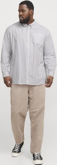 Jack & Jones OXFORD LS Shirt Striped White - Kauluspaidat - Miesten isot kauluspaidat 2XL – 8XL