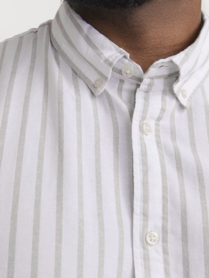 Jack & Jones OXFORD LS Shirt Striped White - Kauluspaidat - Miesten isot kauluspaidat 2XL – 8XL