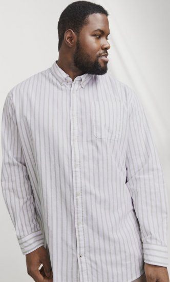 Jack & Jones OXFORD LS Shirt Striped White - Kauluspaidat - Miesten isot kauluspaidat 2XL – 8XL