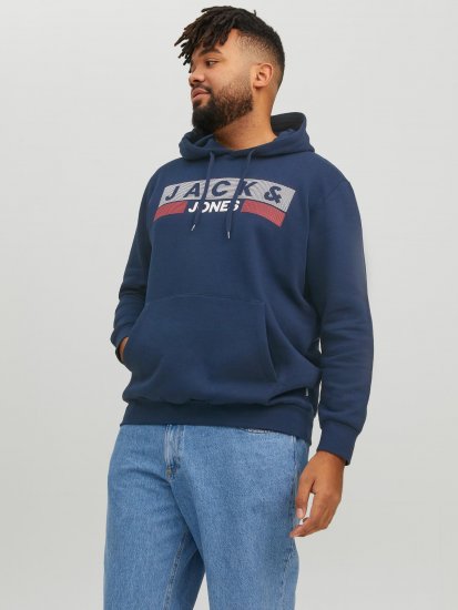 Jack & Jones CORP LOGO PLAY 4 Print Hoodie Navy Blazer - Hupparit ja collegepaidat - Miesten hupparit ja collegepaidat isot koot