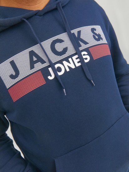 Jack & Jones CORP LOGO PLAY 4 Print Hoodie Navy Blazer - Hupparit ja collegepaidat - Miesten hupparit ja collegepaidat isot koot