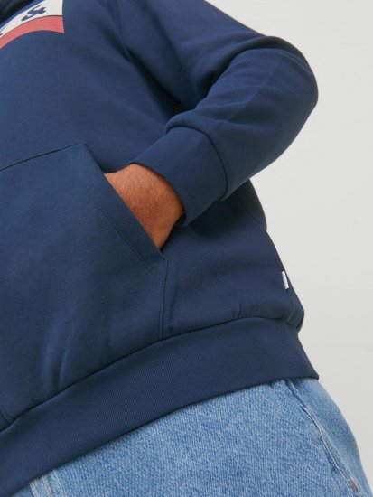 Jack & Jones CORP LOGO PLAY 4 Print Hoodie Navy Blazer - Hupparit ja collegepaidat - Miesten hupparit ja collegepaidat isot koot