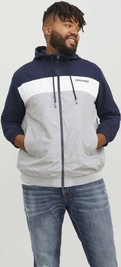 Jack & Jones RUSH White/Grey Blocking Bomber Jacket with Hood Navy Blazer - Takit - Miesten Takit, isot koot – 2XL – 12XL