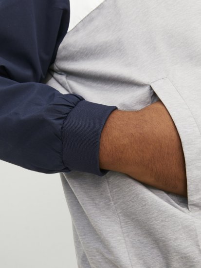 Jack & Jones RUSH White/Grey Blocking Bomber Jacket with Hood Navy Blazer - Takit - Miesten Takit, isot koot – 2XL – 12XL