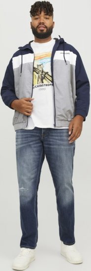 Jack & Jones RUSH White/Grey Blocking Bomber Jacket with Hood Navy Blazer - Takit - Miesten Takit, isot koot – 2XL – 12XL