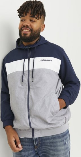 Jack & Jones RUSH White/Grey Blocking Bomber Jacket with Hood Navy Blazer - Takit - Miesten Takit, isot koot – 2XL – 12XL